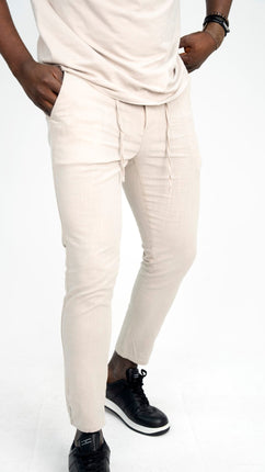 Pantalon En Lin Blanc Cassé à Lacets