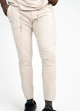 Pantalon En Lin Blanc Cassé à Lacets