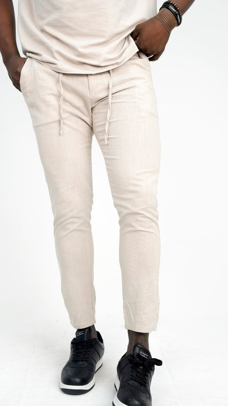 Pantalon En Lin Blanc Cassé à Lacets