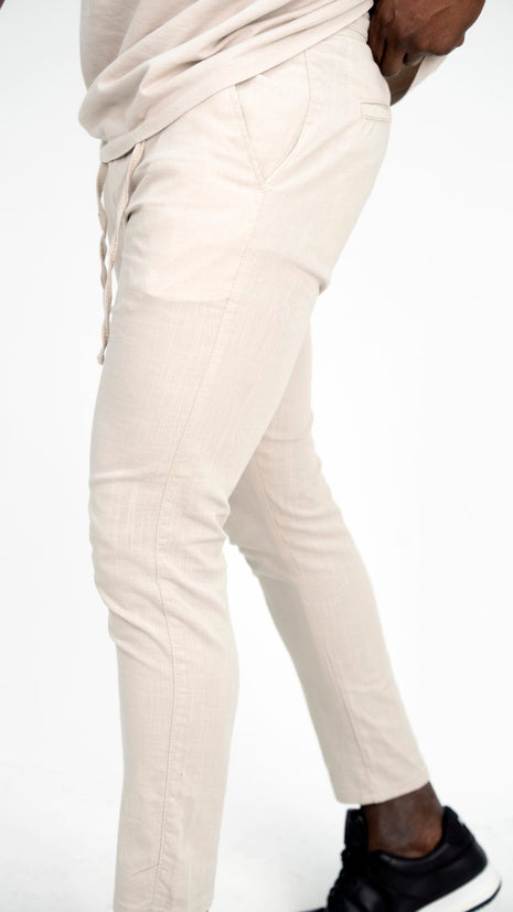 Pantalon En Lin Blanc Cassé à Lacets