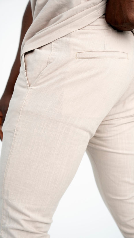 Pantalon En Lin Blanc Cassé à Lacets