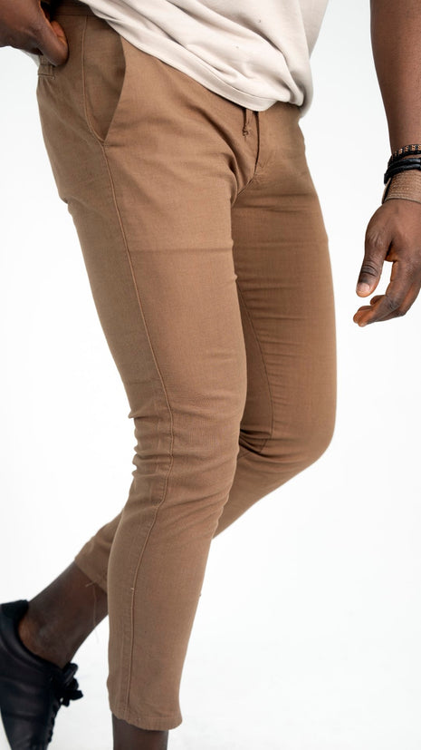 Pantalon En Lin Marron à Lacets