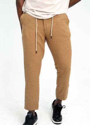 Pantalon En Lin Taupe à Lacets