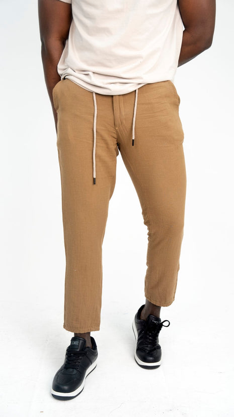 Pantalon En Lin Taupe à Lacets