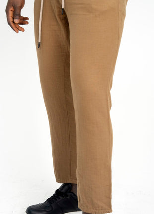 Pantalon En Lin Taupe à Lacets