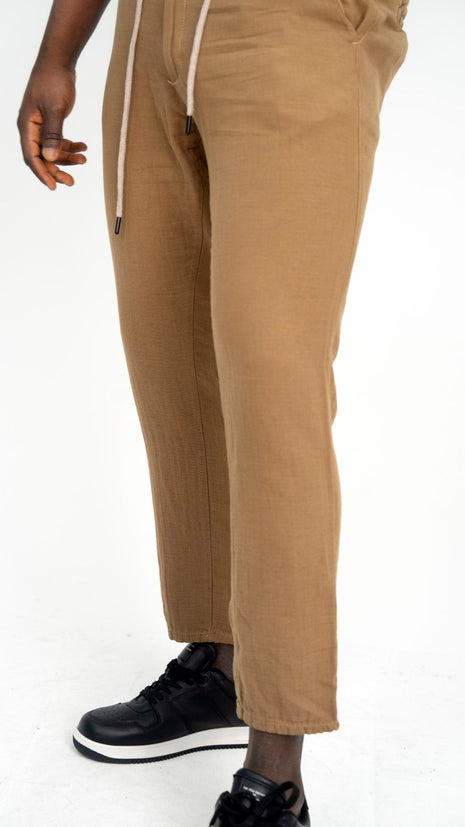 Pantalon En Lin Taupe à Lacets