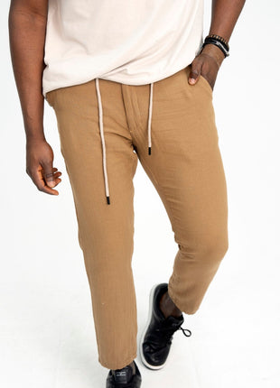 Pantalon En Lin Taupe à Lacets