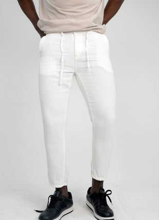 Pantalon En Lin Blanc à Lacets