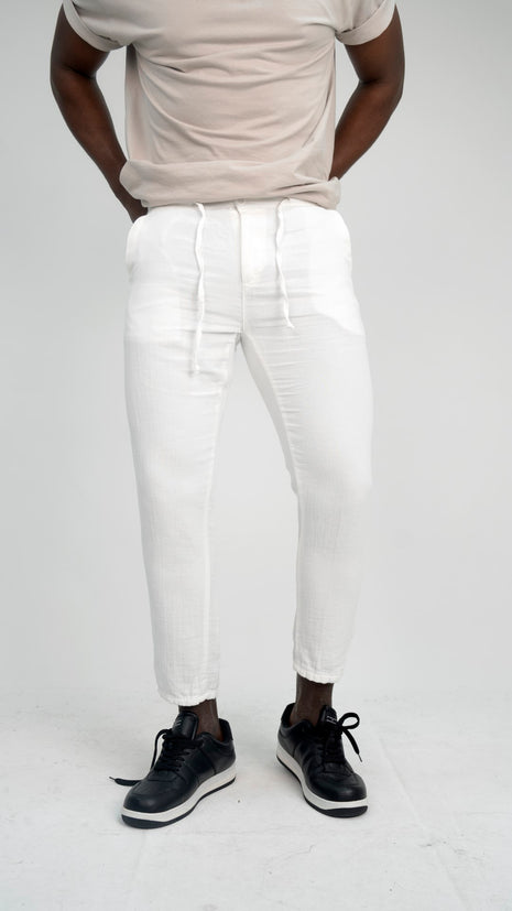 Pantalon En Lin Blanc à Lacets
