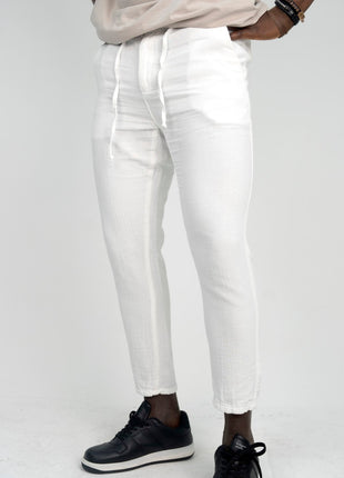 Pantalon En Lin Blanc à Lacets