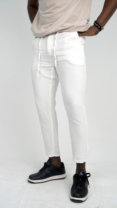 Pantalon En Lin Blanc à Lacets