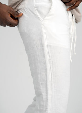 Pantalon En Lin Blanc à Lacets