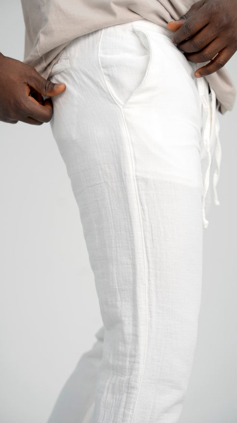 Pantalon En Lin Blanc à Lacets