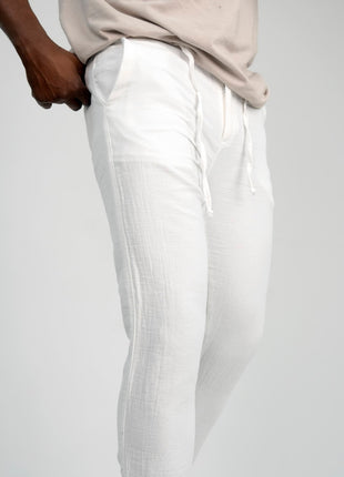 Pantalon En Lin Blanc à Lacets