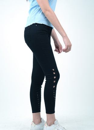 Pantalon Slim Avec Détails Découpés-Noir