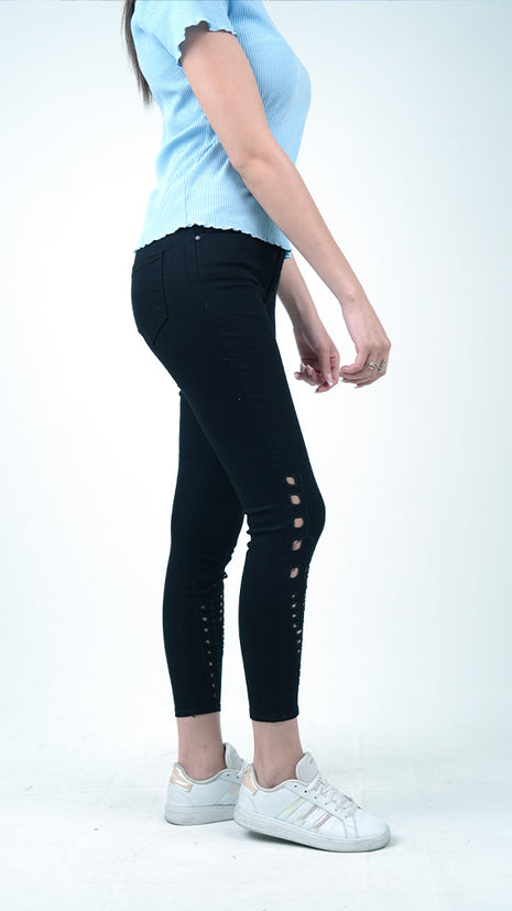 Pantalon Slim Avec Détails Découpés-Noir