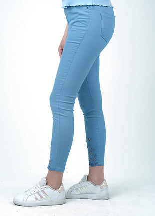 Pantalon Slim Brodé - Bleu Ciel