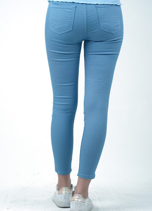 Pantalon Slim Brodé - Bleu Ciel