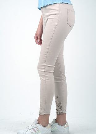 Pantalon Slim Brodé-Gris