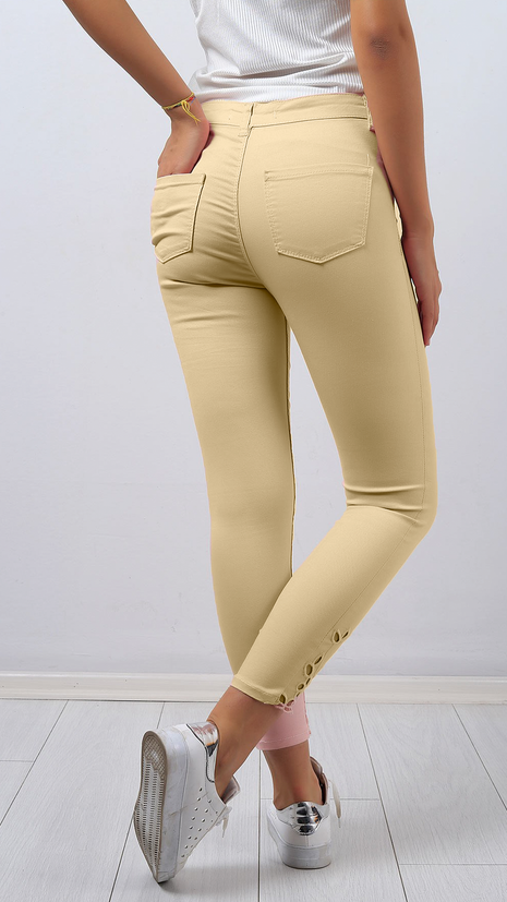 Pantalon Slim Brodé-Crème