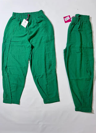 Pantalon Sarouel Vert Emeraude Aéré à Fentes Latérales