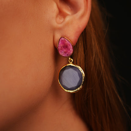 Boucles d'Oreille "Luminescent" Rose-Bleu