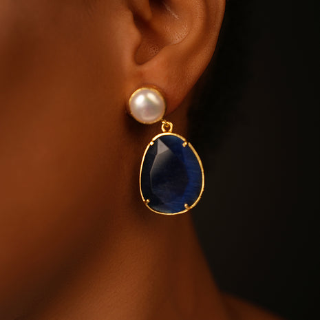 Boucles d'Oreilles "Nightfall" Perles-Bleu