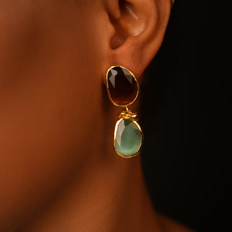 Boucles d'oreilles "Wrapped Stones" Marron-Bleu Clair