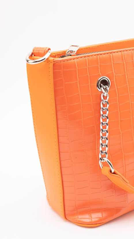 Élégant Sac à Main Orange Texture Croco