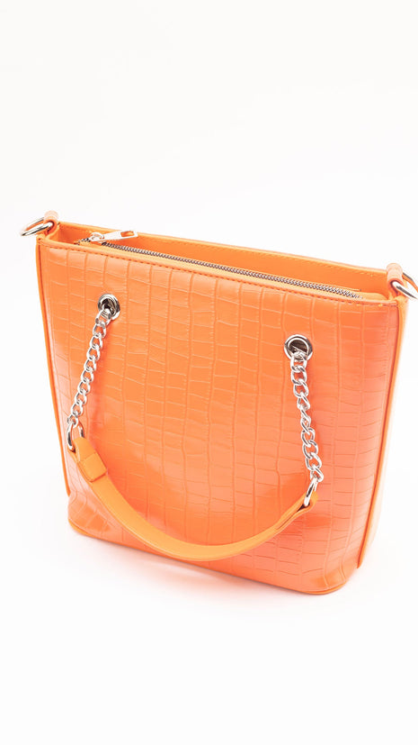 Élégant Sac à Main Orange Texture Croco