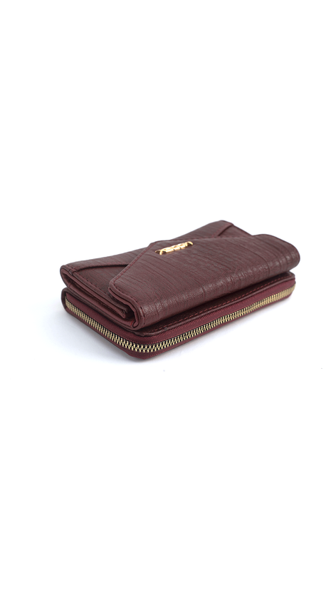 Portefeuille Compact en Cuir Vieilli Bordeaux