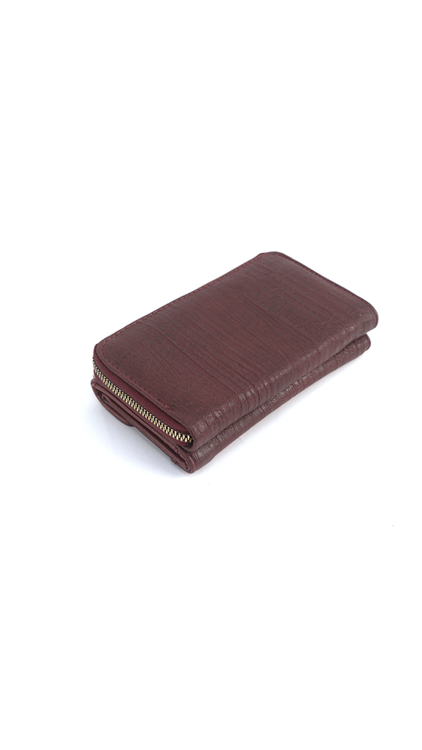 Portefeuille Compact en Cuir Vieilli Bordeaux