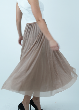 Jupe Midi Aérienne en Tulle Marron