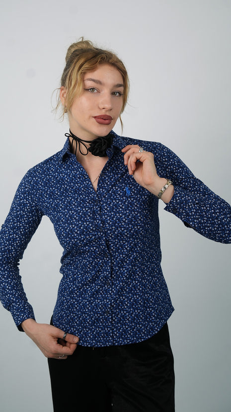 Chemise Chic à Imprimé Floral Pour Femmes-Bleu Marine
