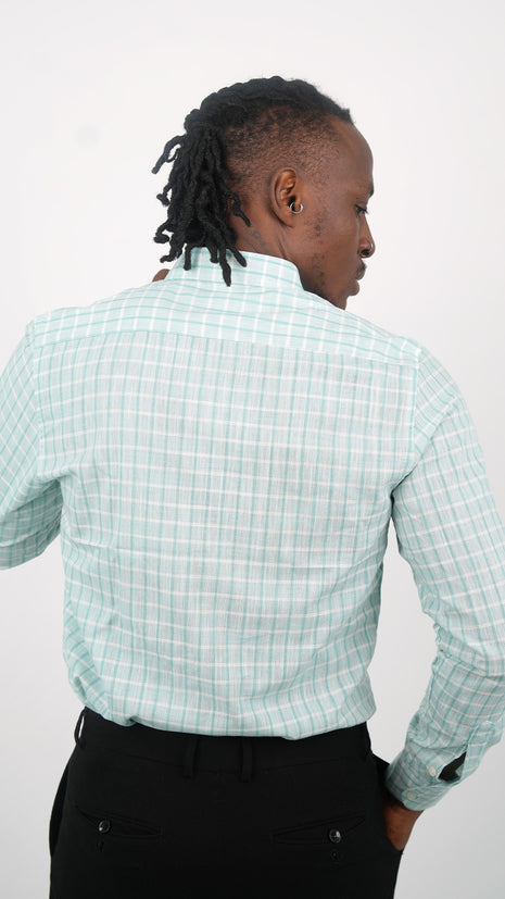 Chemise Élégante à Carreaux Vert d'Eau pour Homme