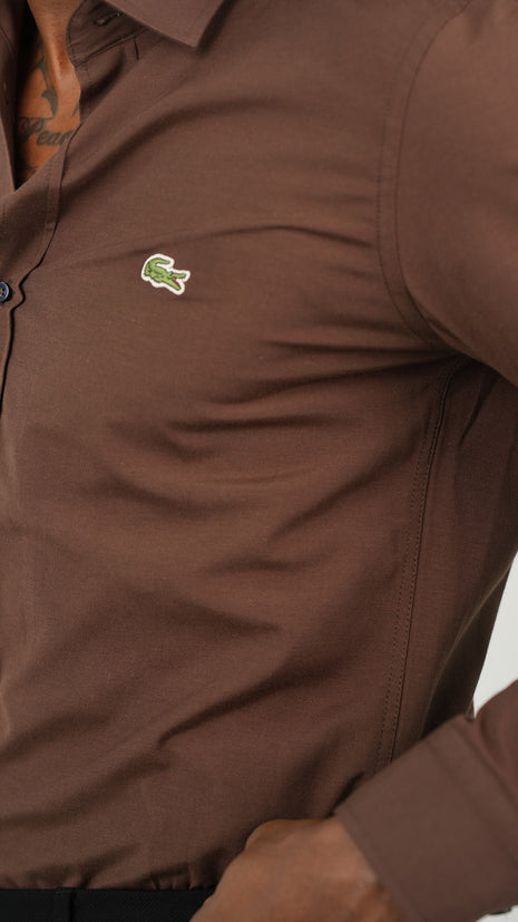 Chemise Lacoste Classique Marron Pour Hommes