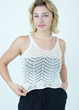 Top blanc en Crochet à Motifs Géométriques