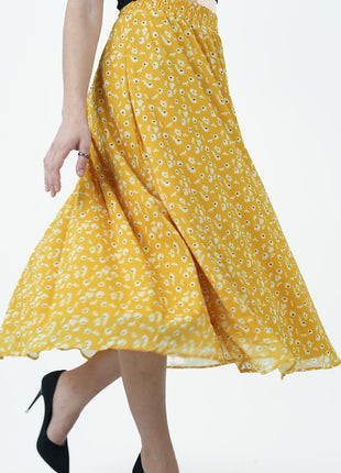 Jupe Midi Jaune à Imprimé Floral