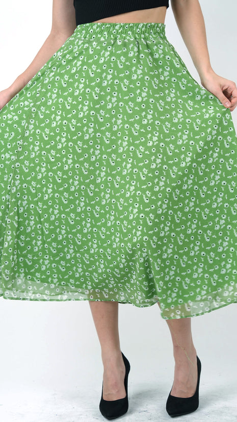 Jupe Midi Verte à Imprimé Floral