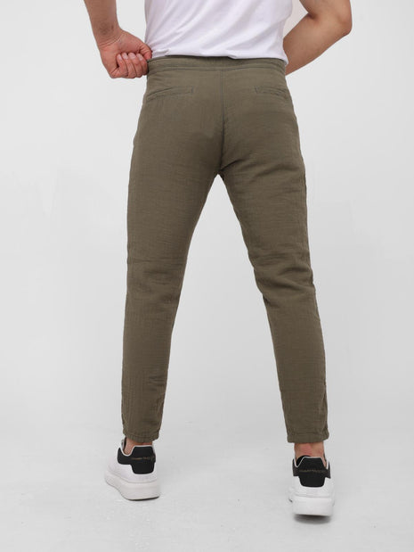 Pantalon En Lin Vert à Lacets