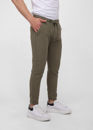 Pantalon En Lin Vert à Lacets