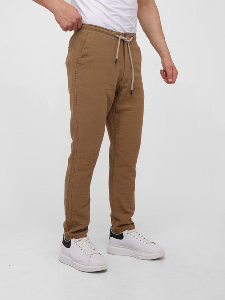 Pantalon En Lin Taupe à Lacets