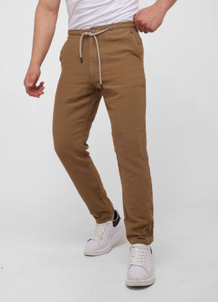 Pantalon En Lin Taupe à Lacets