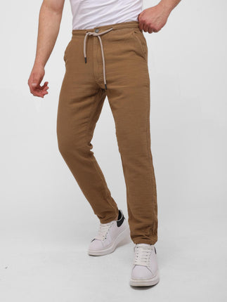 Pantalon En Lin Taupe à Lacets