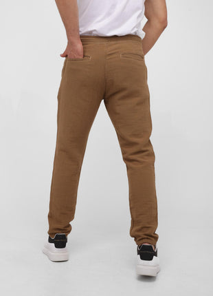 Pantalon En Lin Taupe à Lacets