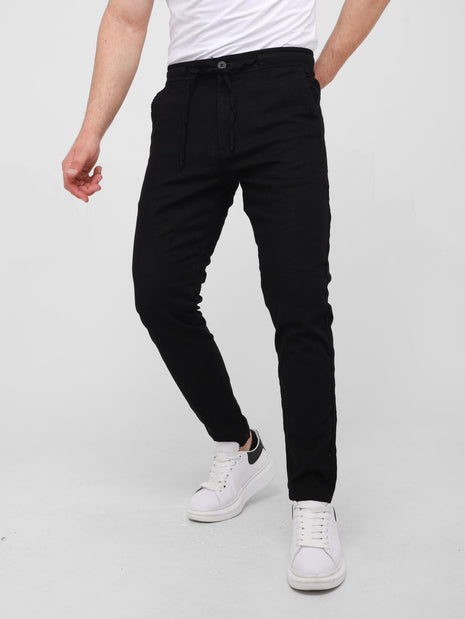 Pantalon En Lin Noir à Lacets