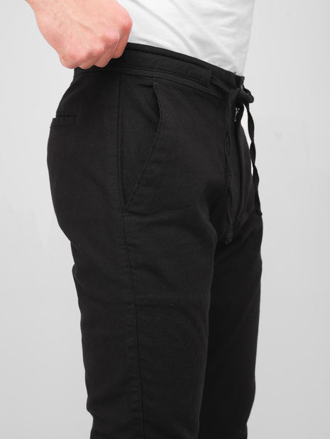 Pantalon En Lin Noir à Lacets