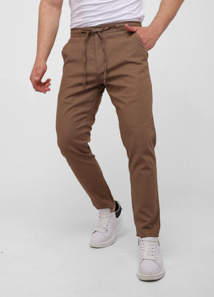 Pantalon En Lin Marron à Lacets