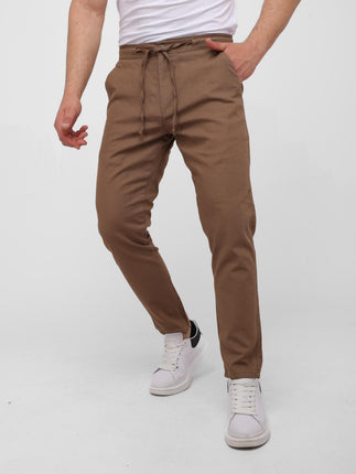 Pantalon En Lin Marron à Lacets