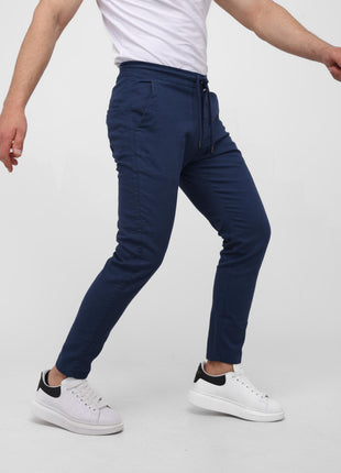 Pantalon En Lin Bleu à Lacets